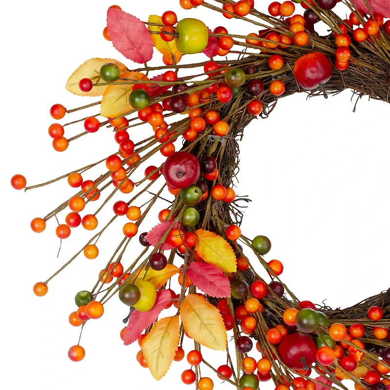 18" Berries & Apples Foliage Twig Thanksgiving Wreath