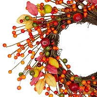 18" Berries & Apples Foliage Twig Thanksgiving Wreath