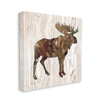 Stupell Industries Brown Watercolor Moose Silhouette Rustic Grain Pattern Canvas Wall Art
