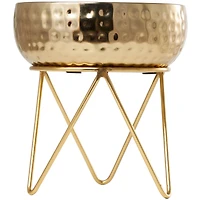 8" White Roses in Paradise Scented 3-Wick Candle with Hammered Gold Container and Tripod Stand