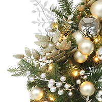 26" Battery-Operated Pre-Lit Decorated Artificial Wreath with Gold Bow