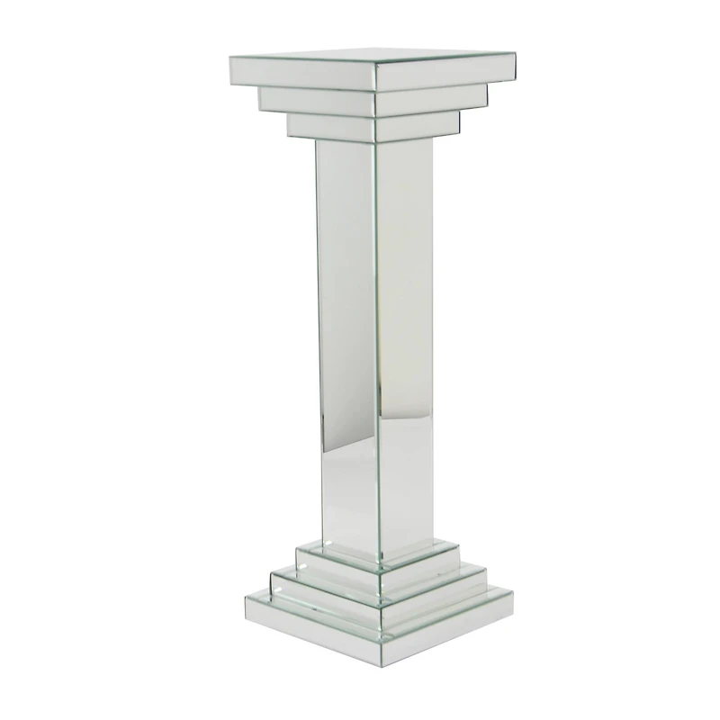 Silver Wood Glam Pedestal Table, 36" x 12" x 12"
