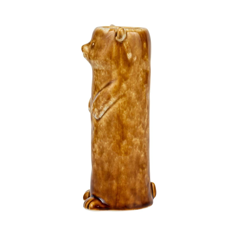 Hello Honey® 7" Brown Reactive Crackle Glaze Stoneware Bear Vase