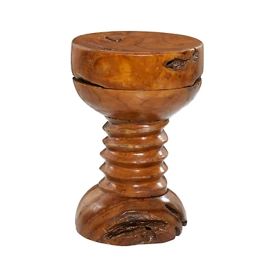 20" Brown Teak Wood Rustic Stool