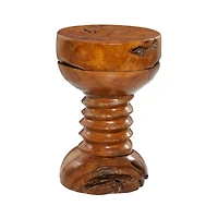 20" Brown Teak Wood Rustic Stool