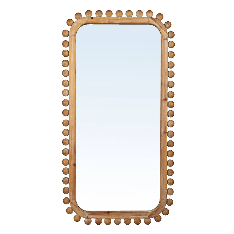 Hello Honey® 45" Natural Boho-Southwestern Beaded Rectangular Firwood Wall Mirror