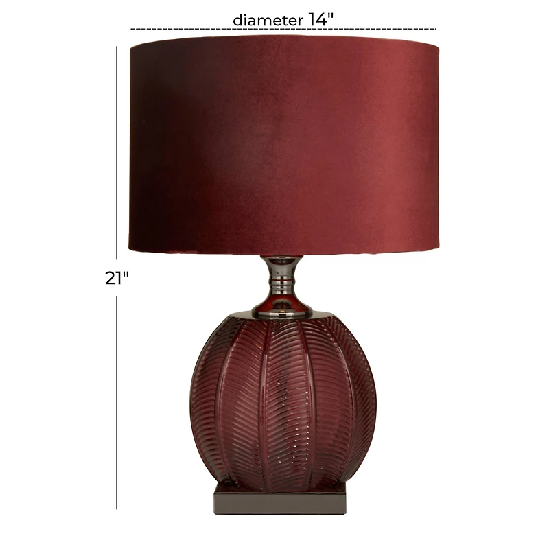 Red Velvet Glam Table Lamp, 21" x 14" x 14"