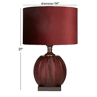 Red Velvet Glam Table Lamp, 21" x 14" x 14"