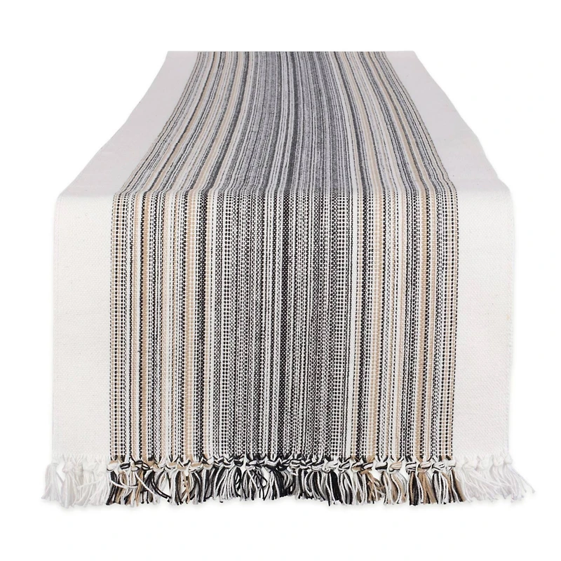 DII® 72" Black Striped Fringed Table Runner