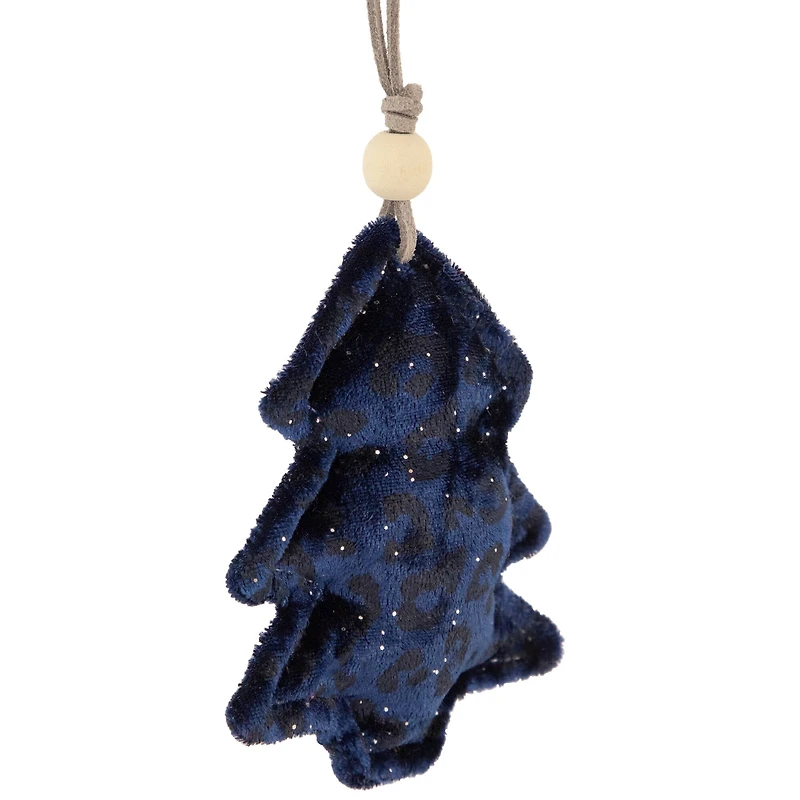 Cheetah Print Velvet Tree Christmas Ornament - 4" - Blue and Black