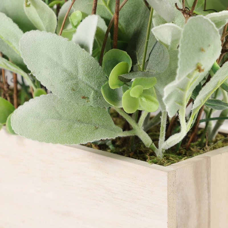 11" Lambs Ear Centerpiece in Woodgrain Planter