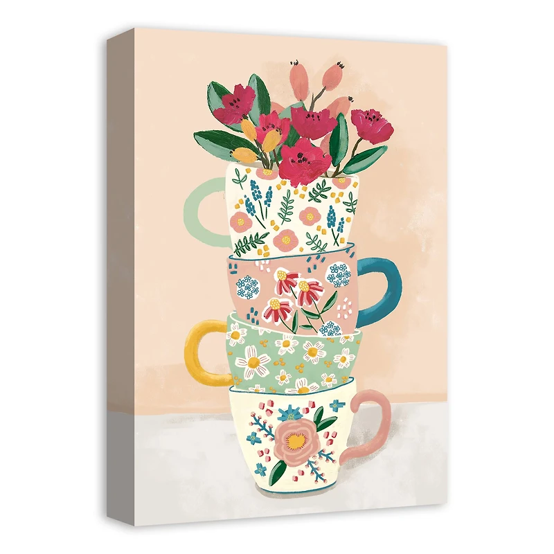 Floral Mug Stack Canvas Wall Art