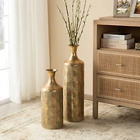Glitzhome® Antique Gold Gingko Metal Floor Vases Set