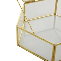 Clear & Gold Glass & Metal Hexagon Jewelry Box with Chain Accent Set