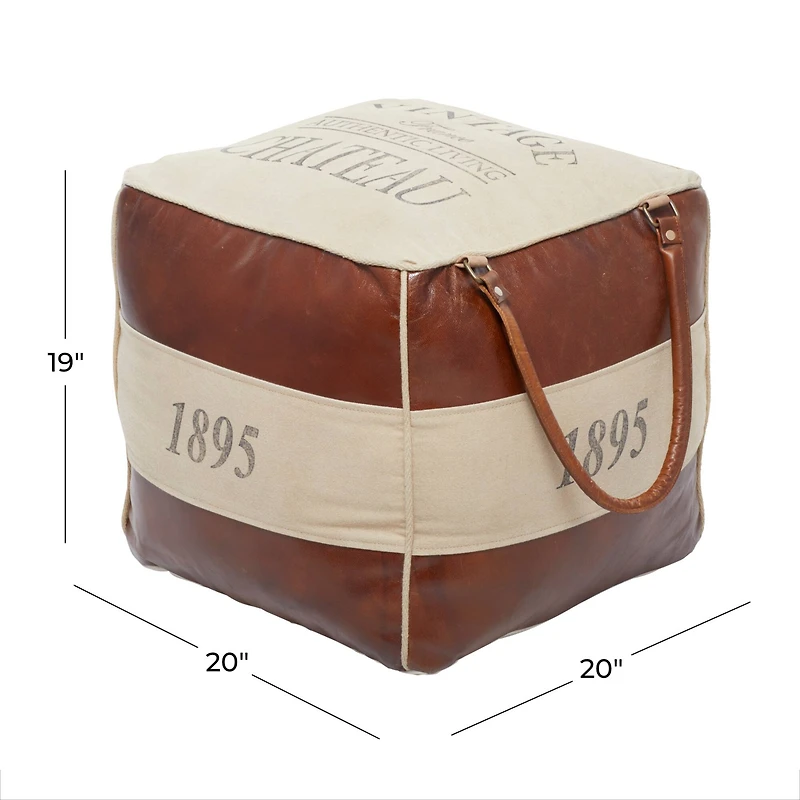 Brown Canvas Rustic Stool, 19" x 21" x 20"