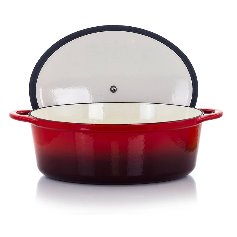 MegaChef 7qt. Red Oval Enameled Cast Iron Casserole