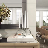 8" Silver Stainless Steel Overlapping Oval Geometric Candelabra