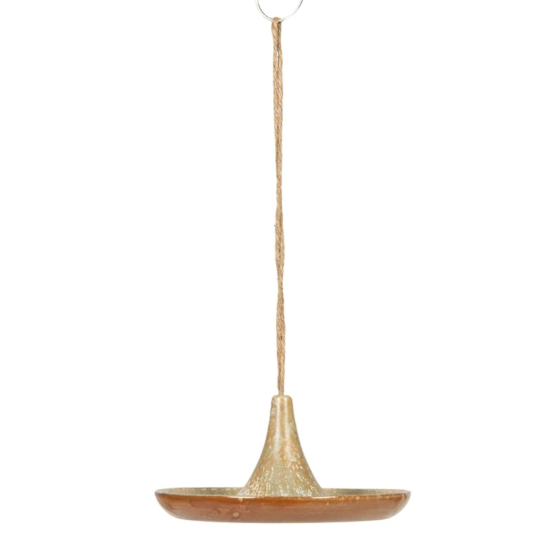 Hello Honey® 6.75" Tan Stoneware Bird Feeder with Jute Hanger