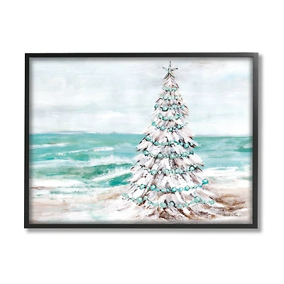 Stupell Industries Snowy Christmas Tree Beach Shore Framed Giclee Art