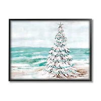 Stupell Industries Snowy Christmas Tree Beach Shore Framed Giclee Art