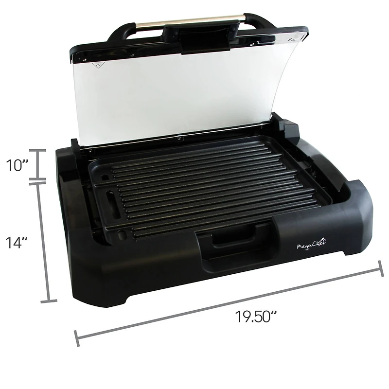 Megachef Reversible Indoor Grill & Griddle With Removable Glass Lid