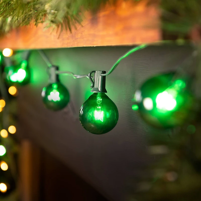 10-Count Green G50 Globe Christmas Patio Lights- 9ft  Green Wire