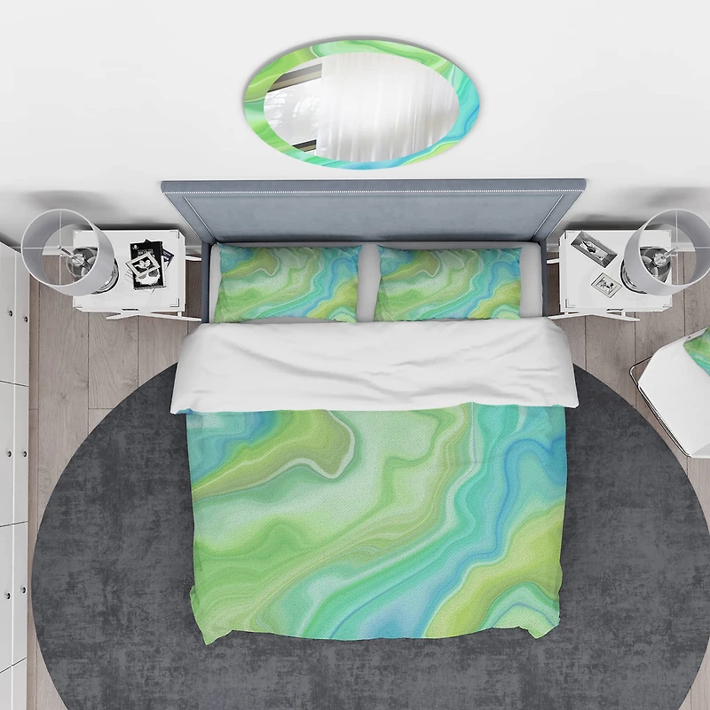 Designart 'Marbled Colours in Shades of Green and Blue' Modern & Contemporary Bedding Set