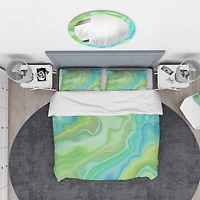 Designart 'Marbled Colours in Shades of Green and Blue' Modern & Contemporary Bedding Set