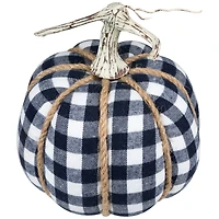 Dark Blue & White Plaid Fall Harvest Tabletop Pumpkin