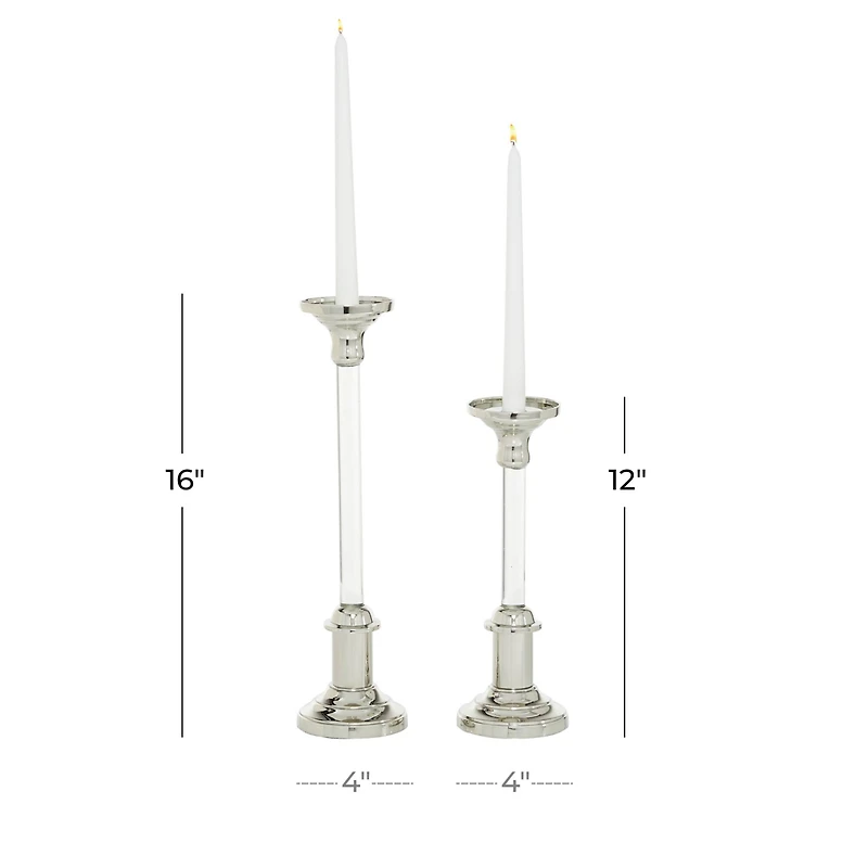 The Novogratz Set of 2 Silver Aluminum Glam Candle Holder, 12", 16"