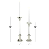 The Novogratz Set of 2 Silver Aluminum Glam Candle Holder, 12", 16"