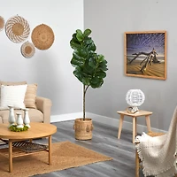 5.5ft. Fiddle Leaf Fig Artificial Tree in Handmade Natural Jute Planter with Tassels