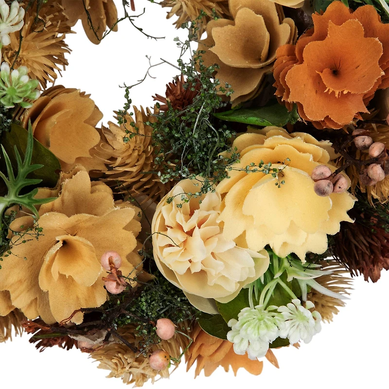 9.75" Beige & Peach Mixed Floral Artificial Spring Wreath