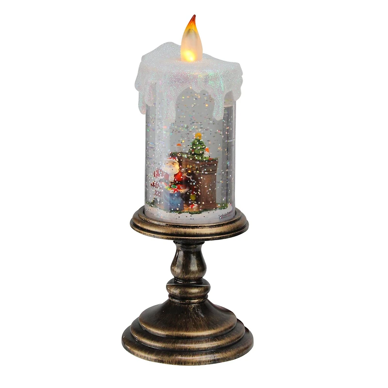 10.25" LED Flameless Glitter Snow Dome Santa Candle