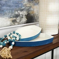 Blue & White Nesting Coastal Boat Tray Set