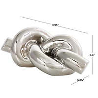 12" Silver Ceramic Knot Abstract Sculpture