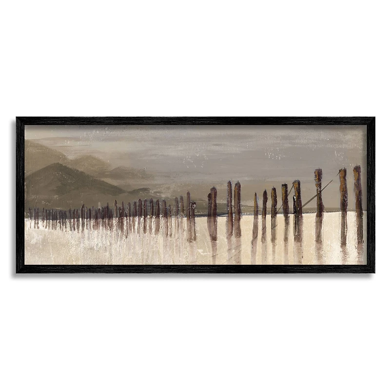 Stupell Industries Abstract Mountain Range Wooden Pillars Monochromatic Brown in Frame Wall Art