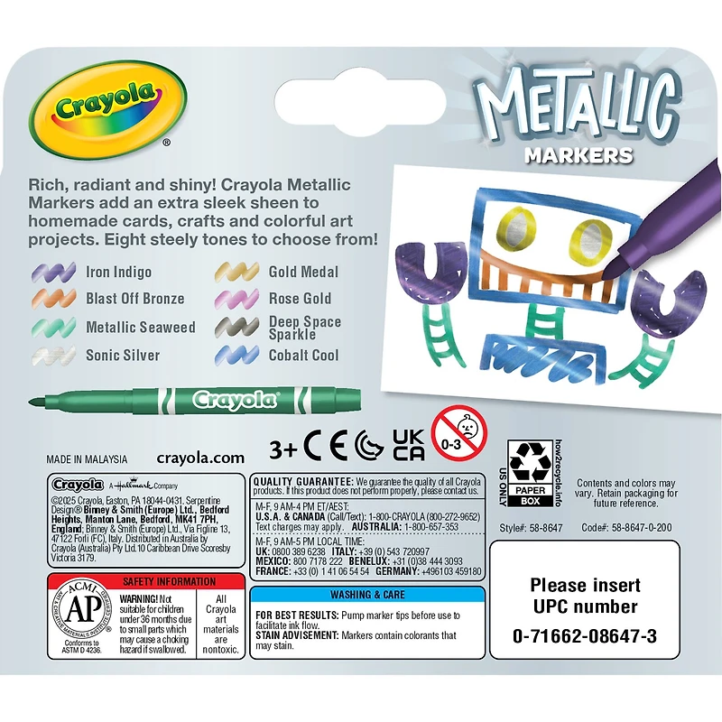 Crayola® Metallic Markers, 3 Packs of 8