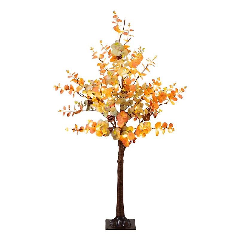 4ft. Pre-Lit Autumn Eucalyptus Artificial Fall Tree with Pinecones, Berries and 60 Warm White LED Lights