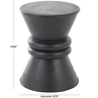 18" Black Wood Handmade Carved Hourglass Accent Table with 3D Ring Center
