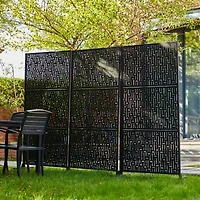 Glitzhome® 6ft. Black Galvanized Steel Bamboo Pattern Privacy Screen Fence Panel & Room Divider