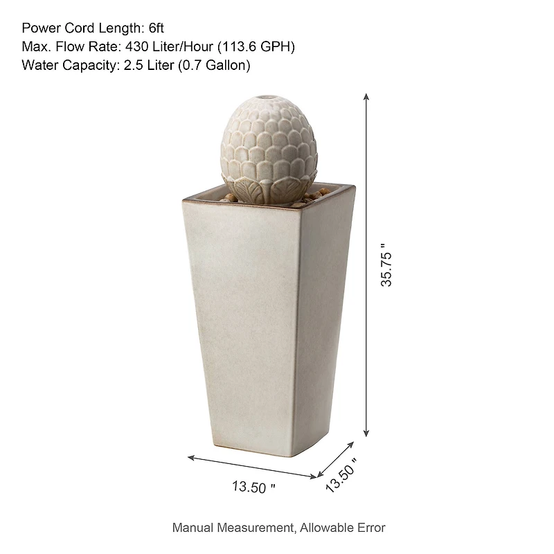 Glitzhome® 36" Oversized Sand Beige LED Ceramic Pedestal Fountain