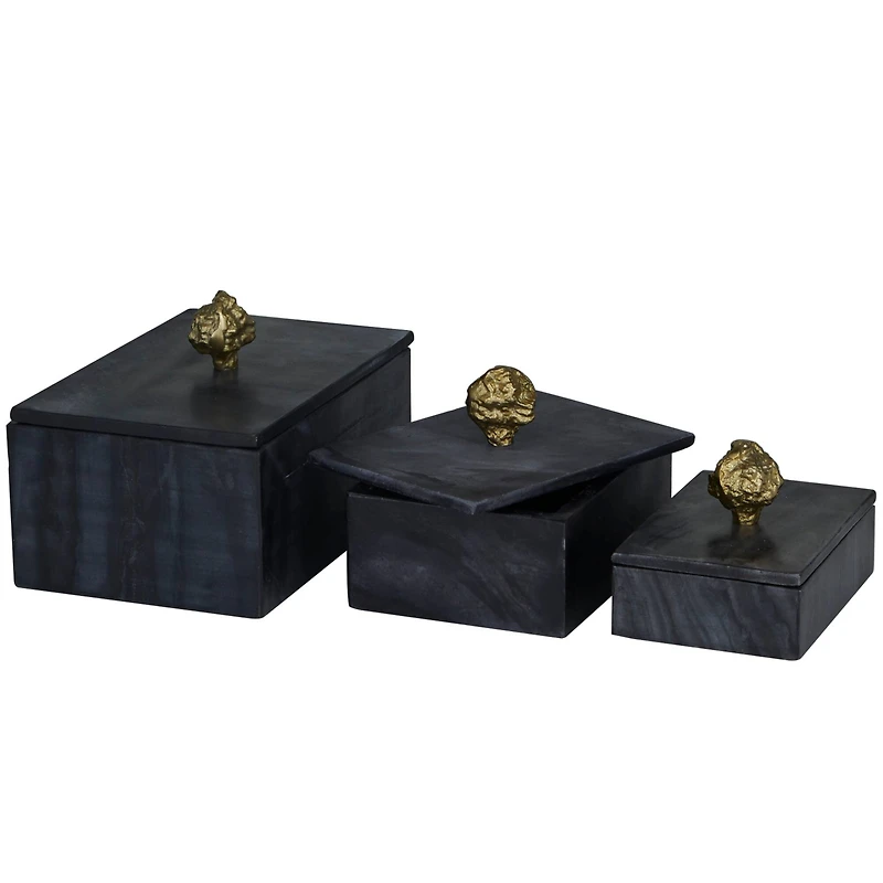 Black Marble Box with Gold Finial Set