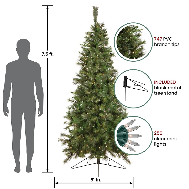 7.5ft. Pre-Lit Real Touch™️ Canyon Pine Artificial Half Wall Christmas Tree, Clear Lights