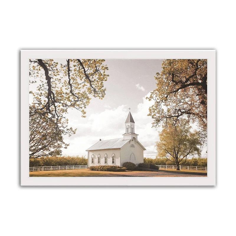 Farmhouse Chapel 20" x 30" White Framed Print Under Plexiglass