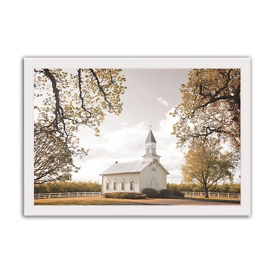 Farmhouse Chapel 20" x 30" White Framed Print Under Plexiglass