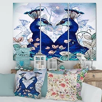 Designart - Two Blue Peacocks With Wildflowers