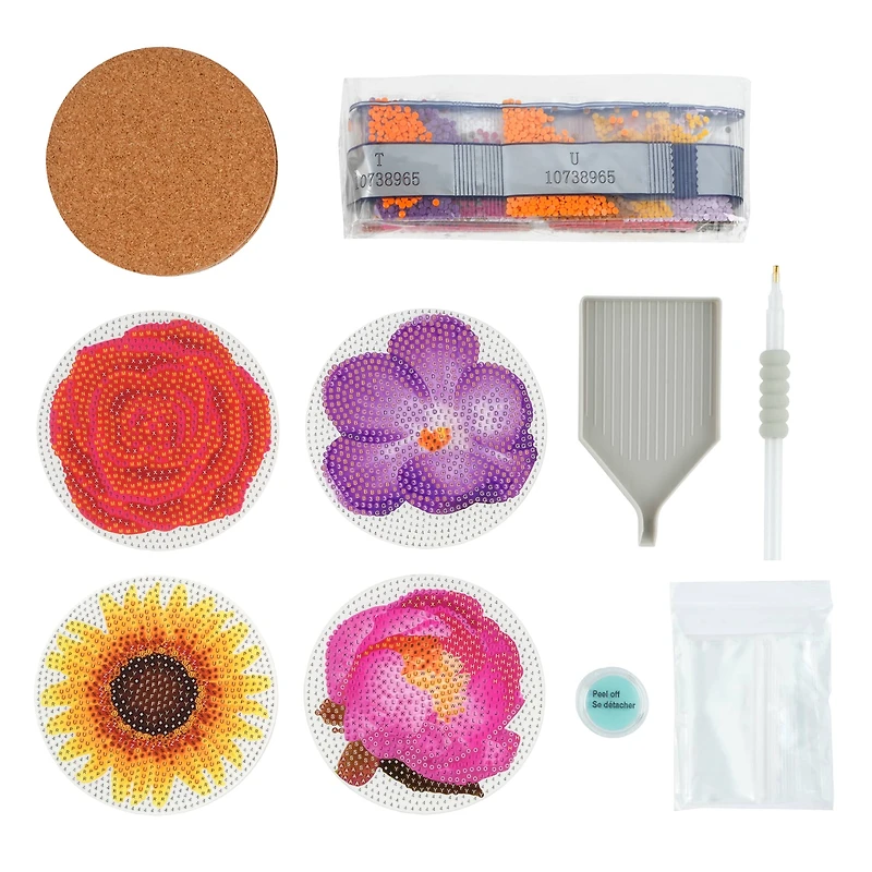 Round Flower Diamond Art Coaster Kit by Make Market®
