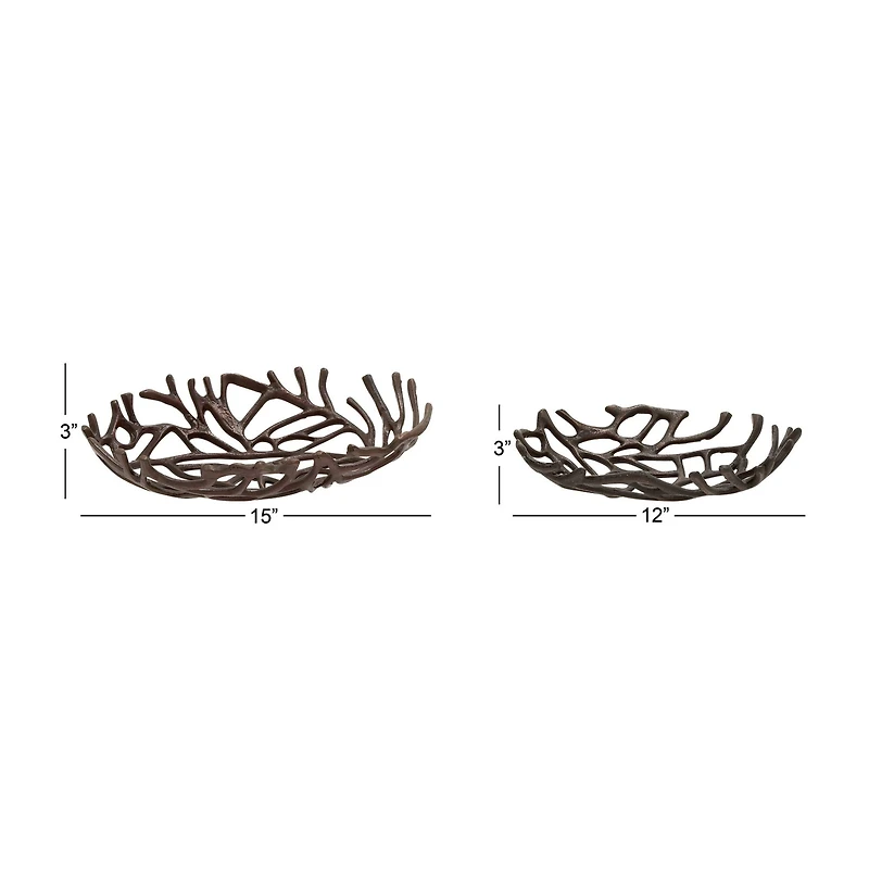 Set of 2" Black Aluminum Coastal Tray, 15", 12"