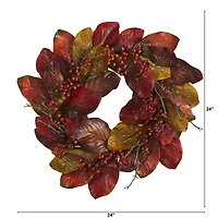 24" Harvest Magnolia Leaf & Berries Wreath
